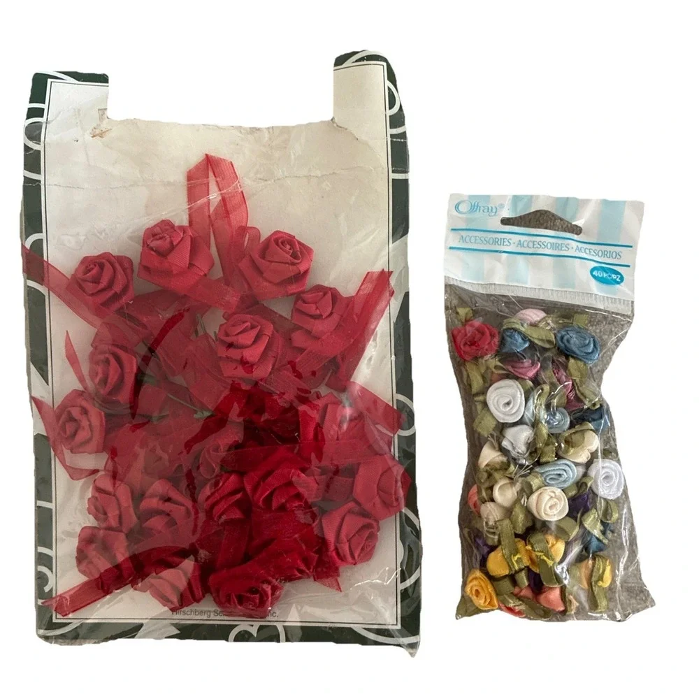 Vintage Hirschberg Schutz Co Crafting Embellishments Roses Red 18pc Offray 40pc